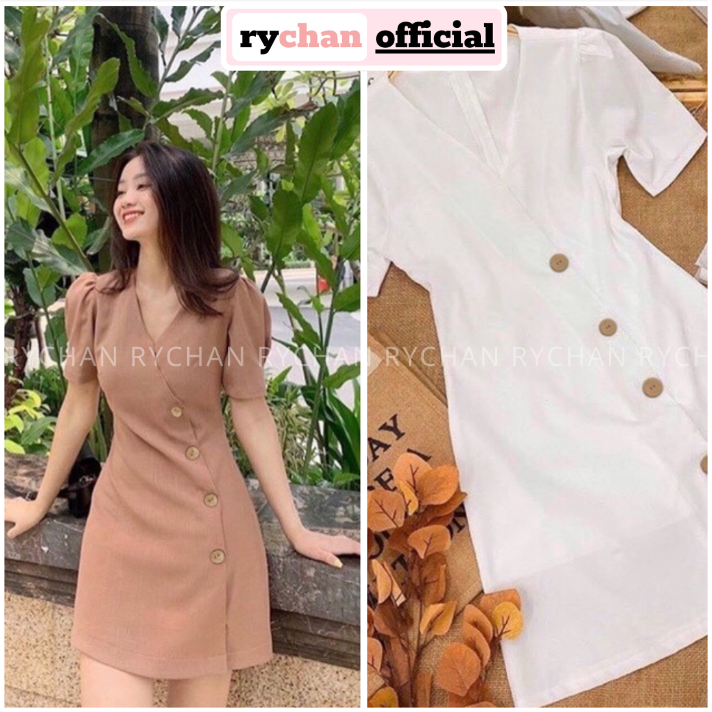 Đầm Xòe Nút Xéo Cổ V Form Ngắn 2 Màu [Ảnh Thật Cuối] - DX979