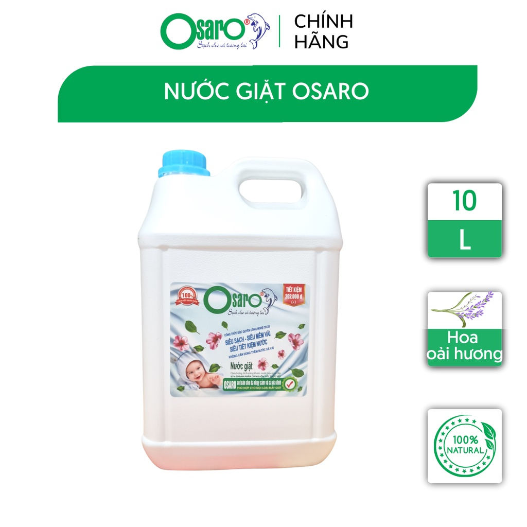Nước giặt xả Osaro chiết xuất hoa oải hương mùi thơm dịu nhẹ làm sạch vết bẩn giữ quần áo sạch sẽ bền màu 10L