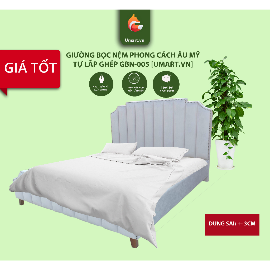 Giường Ngủ Bọc Nệm Tự Lắp Ghép | 400 Màu Bọc Nỉ Nhung Giá Rẻ