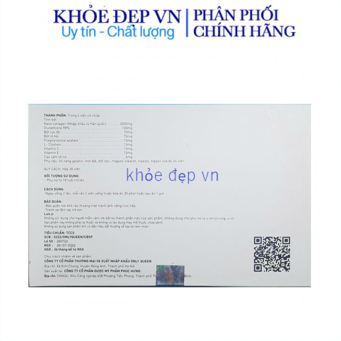 Viên uống đẹp da Glutathione Collagen 2000mg giúp sáng mịn da , chống lão hóa , tăng sức đề kháng – Hộp 30 viên