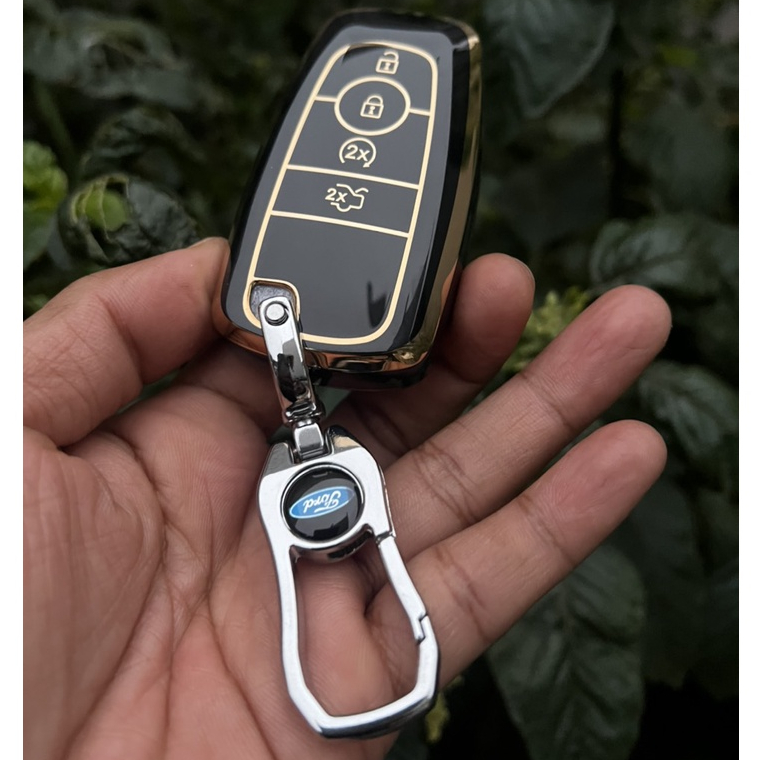 Ốp khóa - Bọc Chìa Khóa Đen vàng Ô Tô Ford Explorer 4 Nút thông minh.