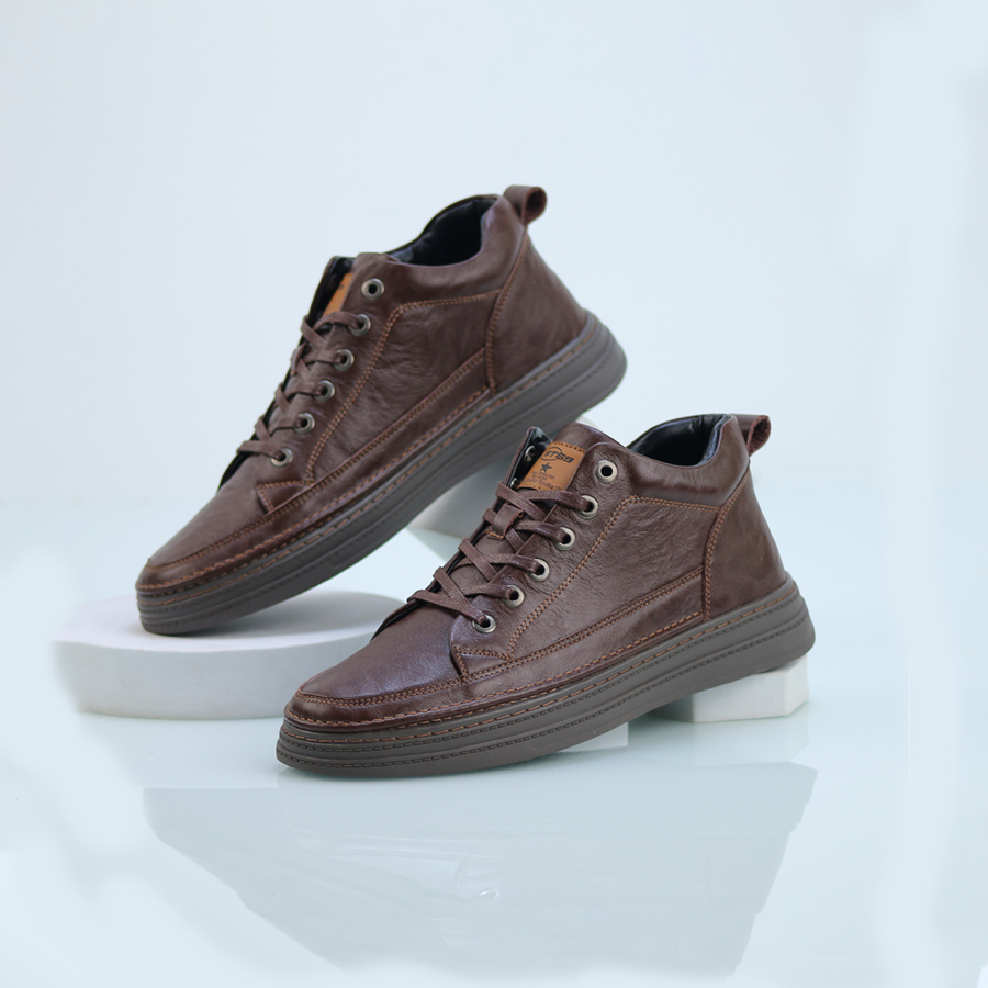 Giày sneaker nam BARITTA da bò nguyên tấm đế cao su đúc tăng chiều cao 3.5 cm BOMBUSNÂU