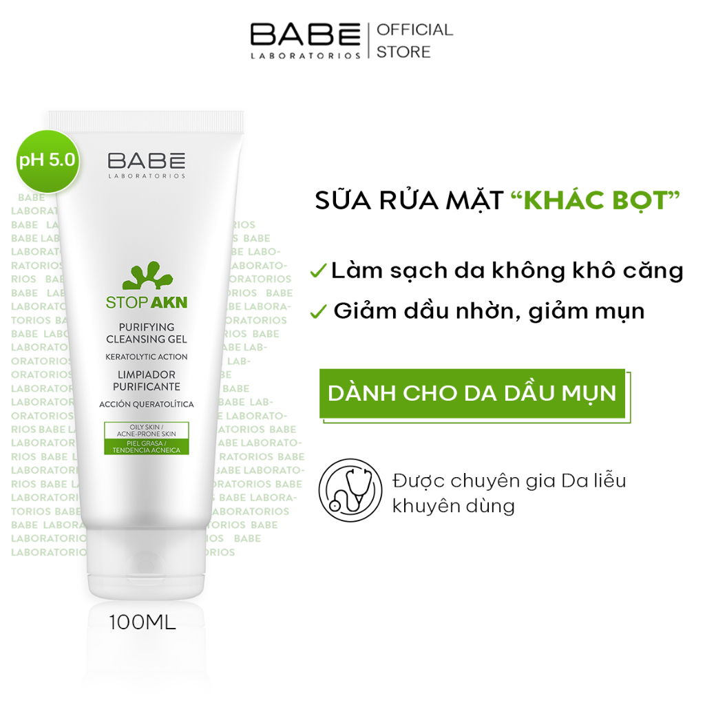 Sữa rửa mặt BABÉ Stop Akn Purifying Cleansing gel cho da dầu mụn 100ml