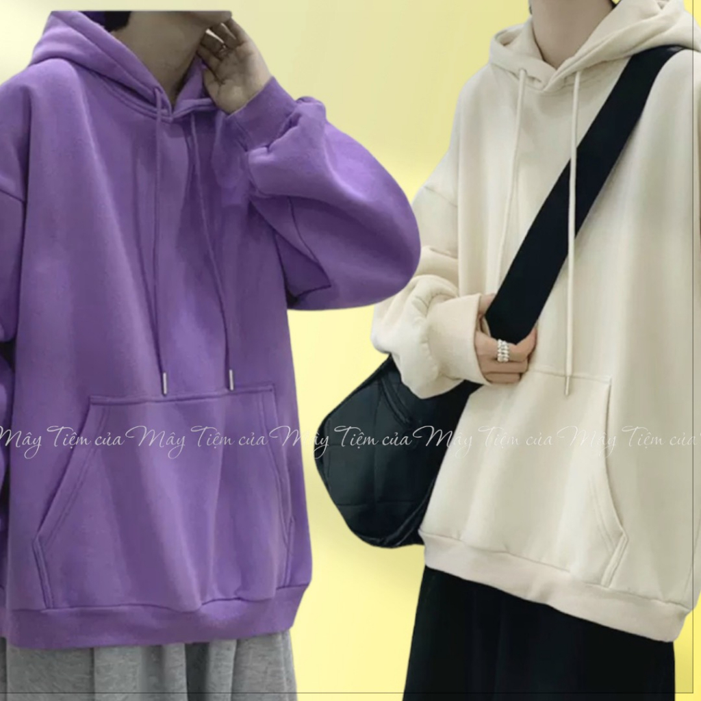 Áo hoodie trơn basic phong cách cổ điển Hàn Quốc, chất liệu nỉ bông mềm mịn giữ ấm tốt