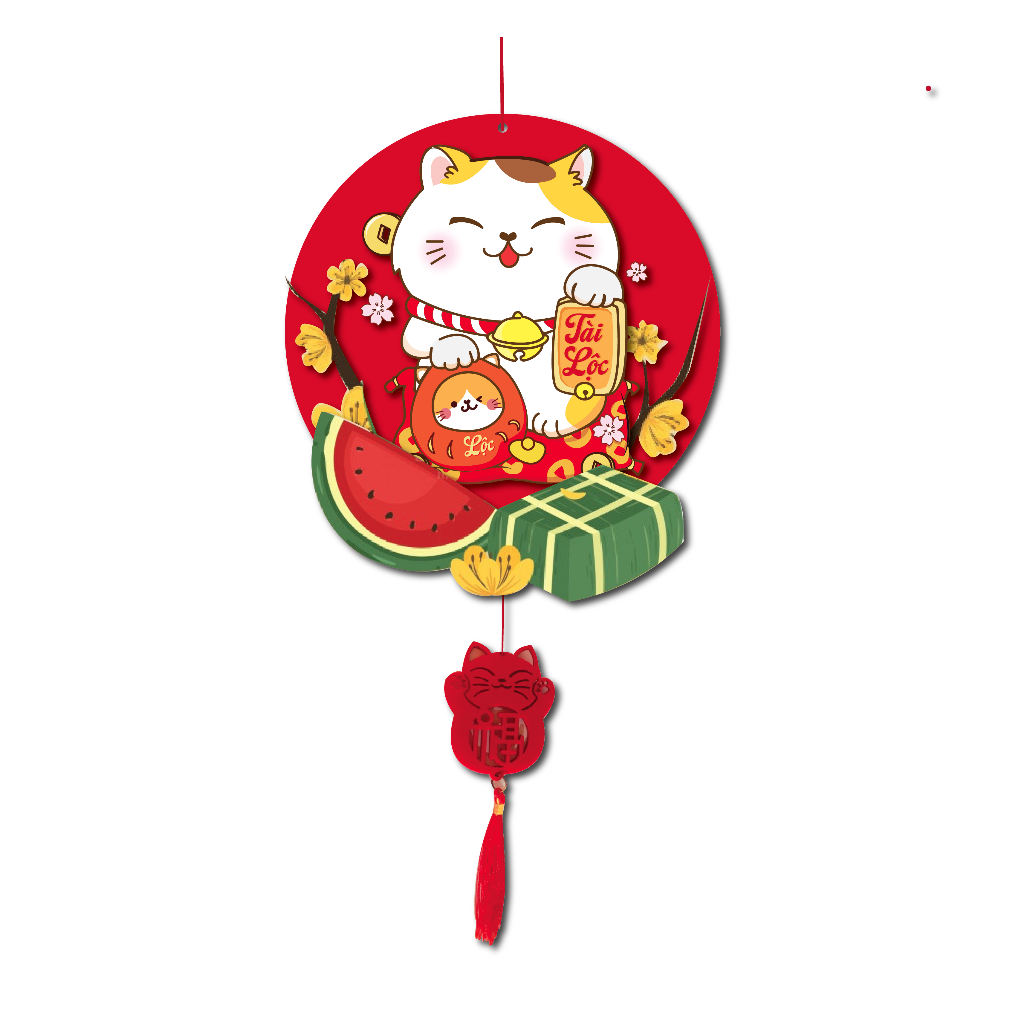 DECOR treo cửa kính giá rẻ mèo thần tài, chữ tết ,phụ kiện treo cành đào hút lộc