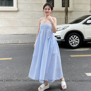 ZAREEN | ĐẦM BABYDOLL 2 TÚI ZAREEN DAX65 SỌC XANH