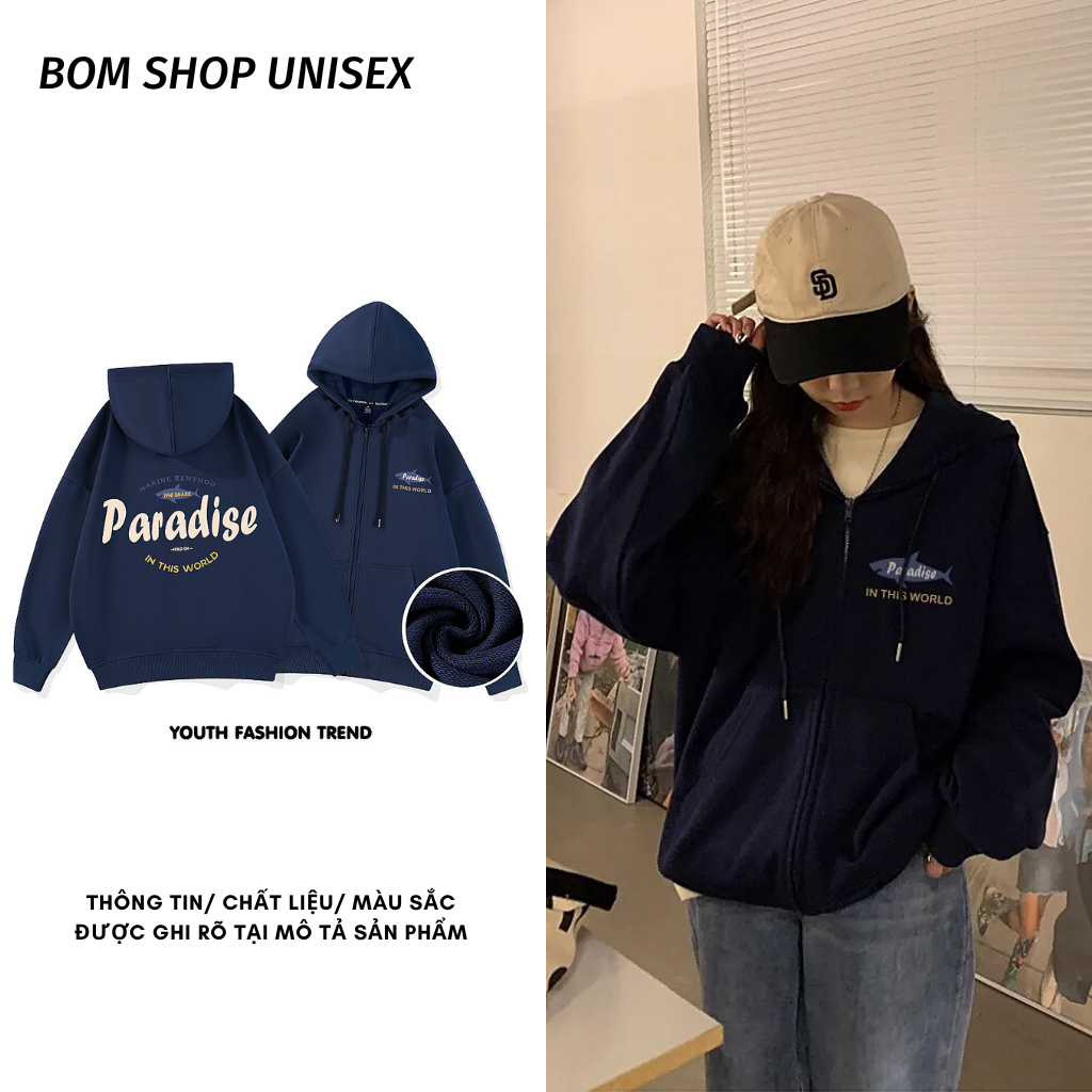 Áo Khoác Nỉ Khóa Kéo Paradise Nam Nữ Form Rộng Ulzzang Unisex bomshopunisex