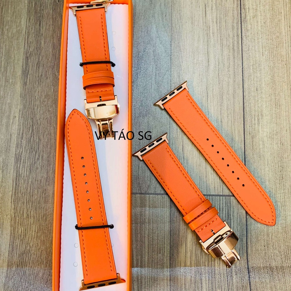 Dây Da HM Cam Cao Cấp Khoá Bướm Dành Cho Đồng Hồ Thông Minh