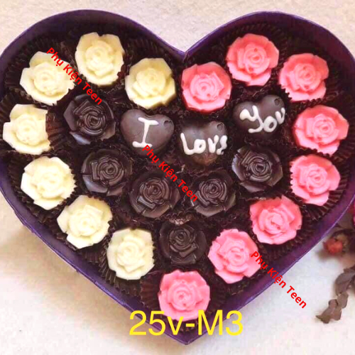 Socola valentine hộp trái tim 25-28 viên thơm ngon đậm vị ít ngọt tặng người yêu bạn gái kèm thiệp và túi