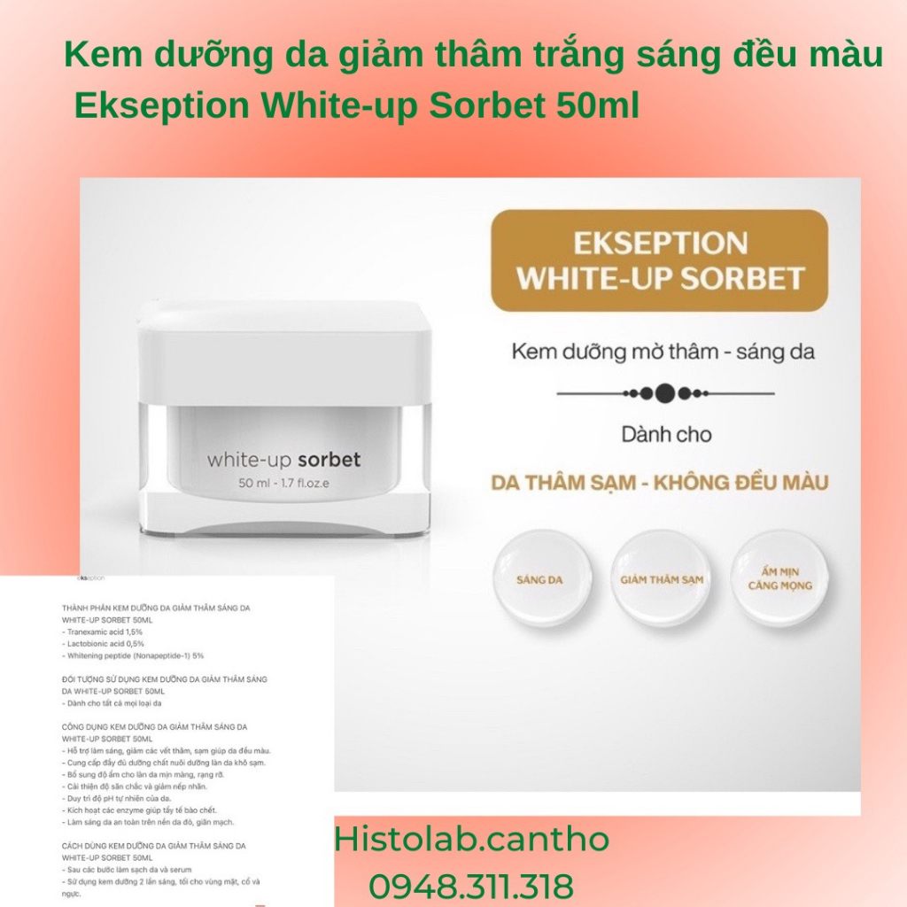 Kem Sáng Da White-Up Sorbet EKSEPTION - Mờ Nám Sạm, Giảm Thâm; Đều Màu, Giảm Nhăn & Trẻ Hóa Da 50ML