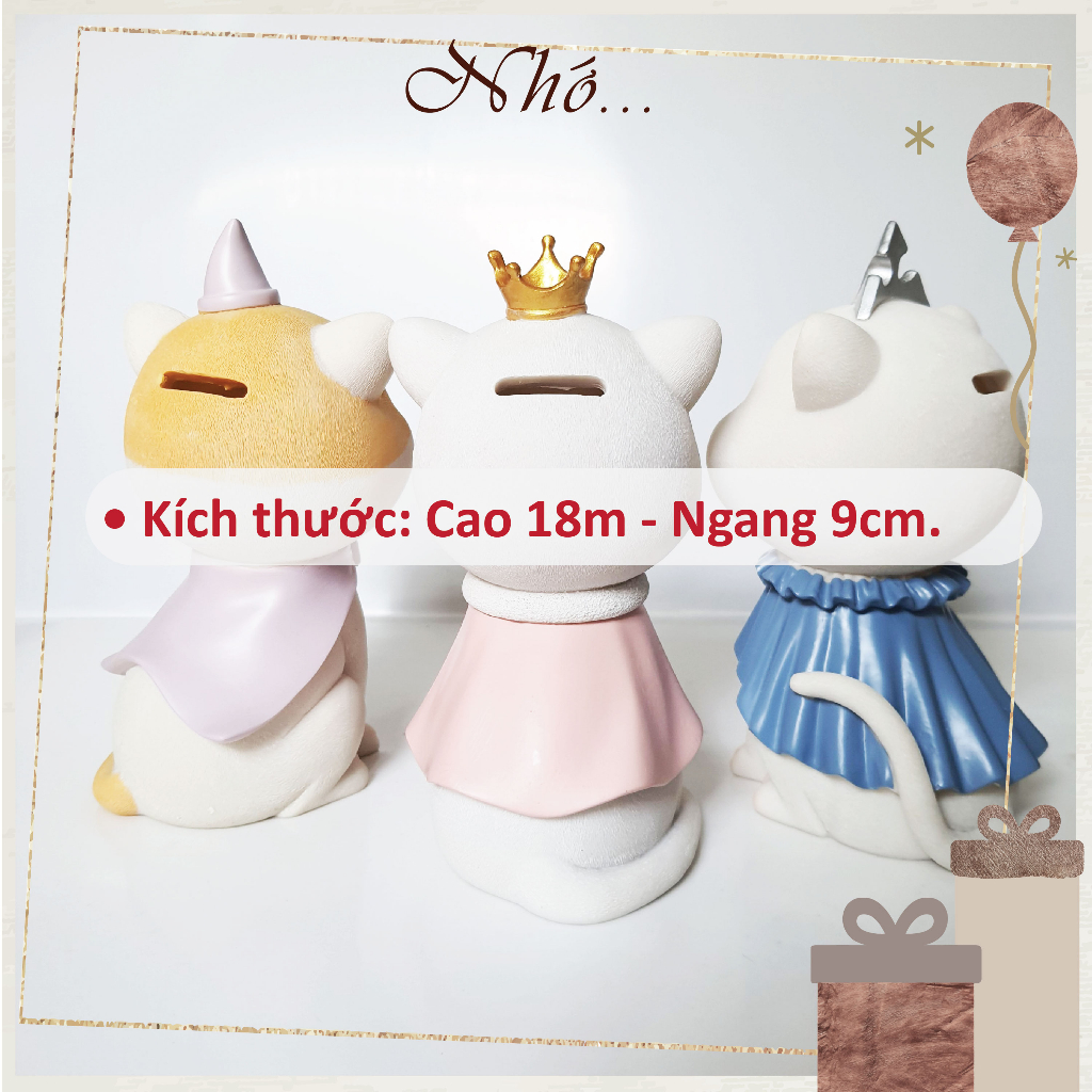 Ống Heo Tiết Kiệm Hình Con Mèo trắng đội vương miện, áo choàng có chỗ lấy, Quà Tặng Bé Gái nhogiftshop