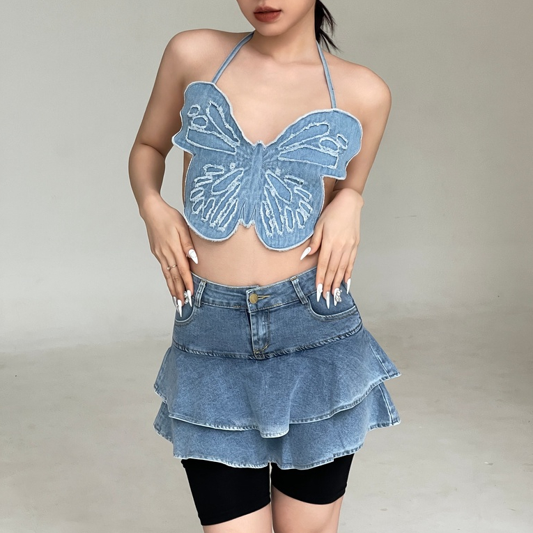 Chân váy Jean xếp ly tầng - Alisa Jean Skirt - DEPASS