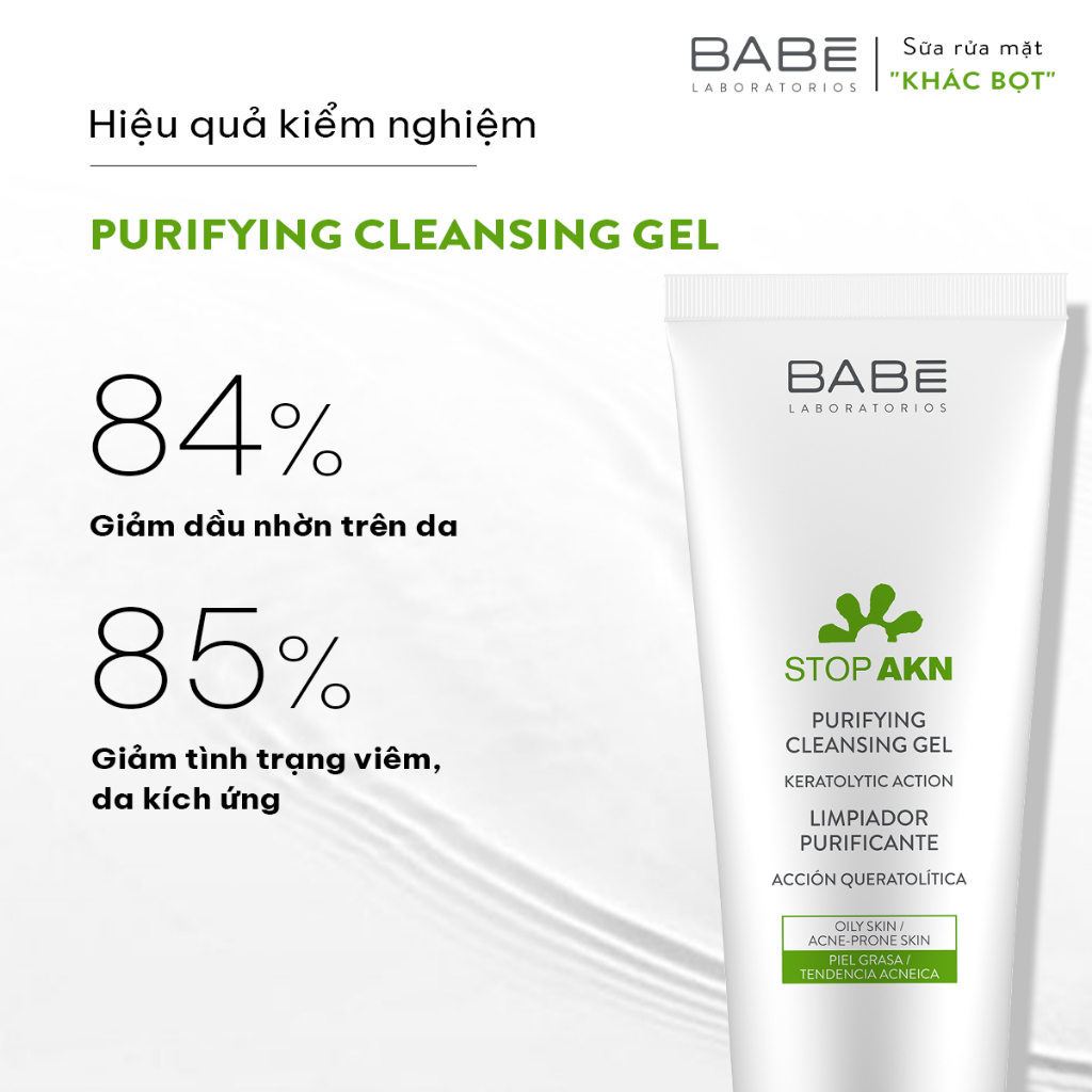 Sữa rửa mặt BABÉ Stop Akn Purifying Cleansing gel cho da dầu mụn 100ml | BigBuy360 - bigbuy360.vn