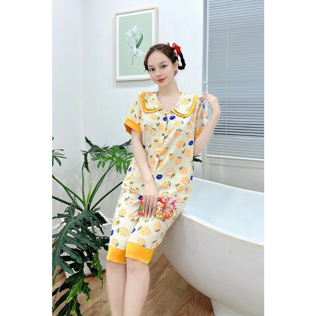 Đồ bộ pijama ANNA SHOP tay ngắn quần lửng chất liệu lụa mango xinh xắn