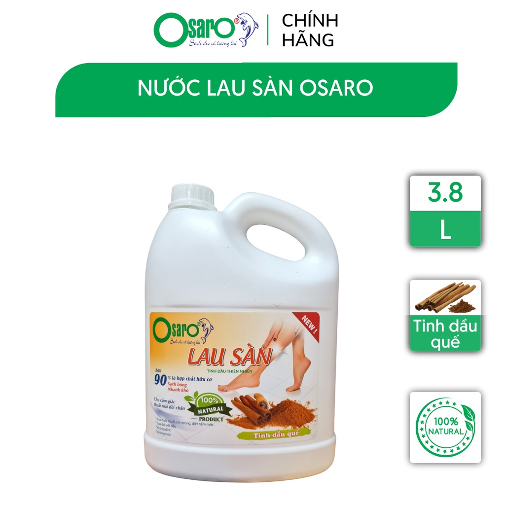 Nước lau sàn Osaro tinh dầu thiên nhiên giúp nền nhà luôn sáng bóng thơm xua đuổi côn trùng 3.8L