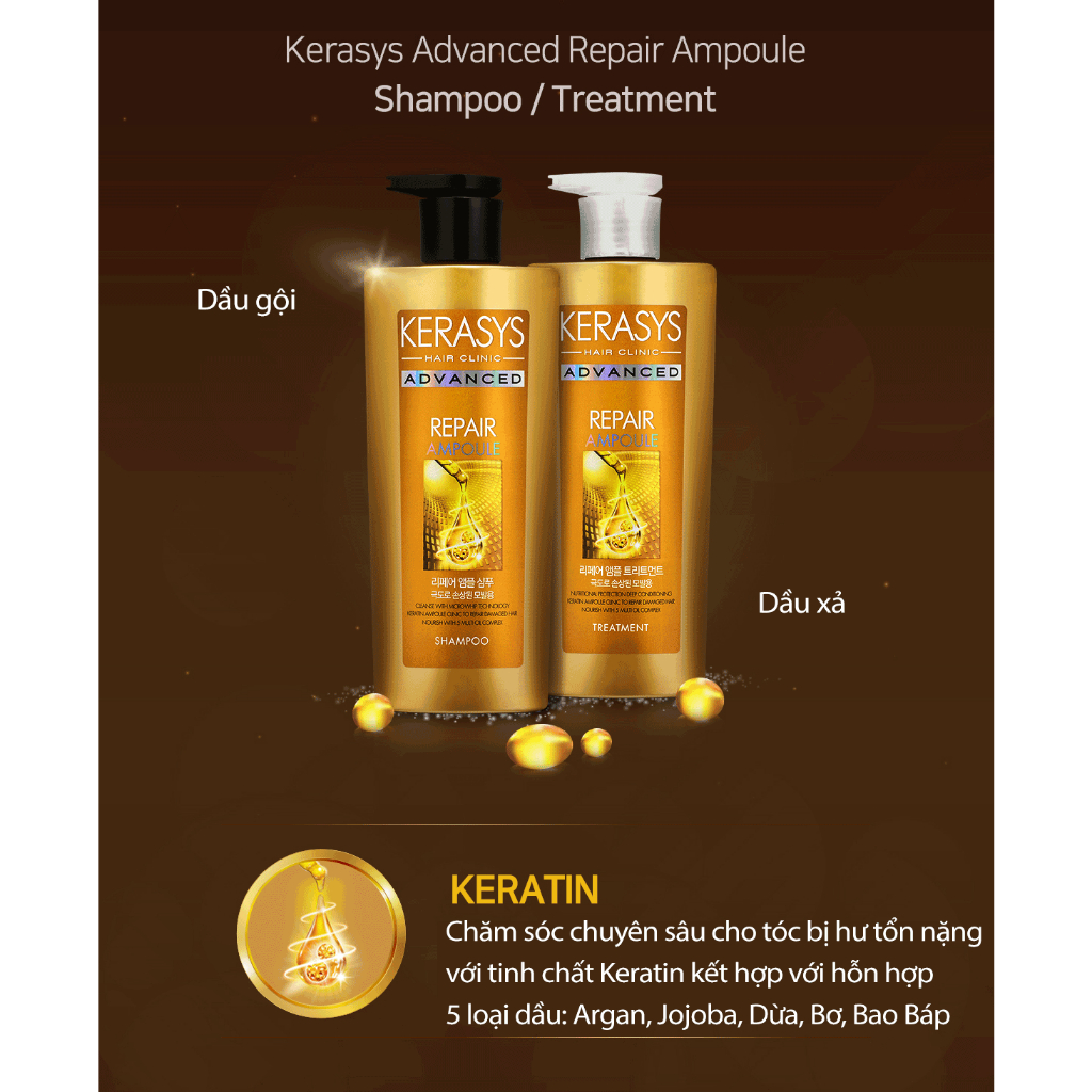 Bộ dầu gội và dầu xả KERASYS Advanced Repair Ampoule cho tóc rụng, hư tổn nặng, phục hồi chuyên sâu dưỡng tóc chắc khỏe