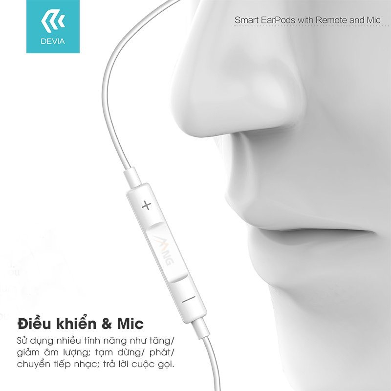 Tai nghe có dây có mic nhét tai jack 3.5mm Devia smart EM022 chơi game nghe nhạc hàng chính hãng bảo hành 12 tháng