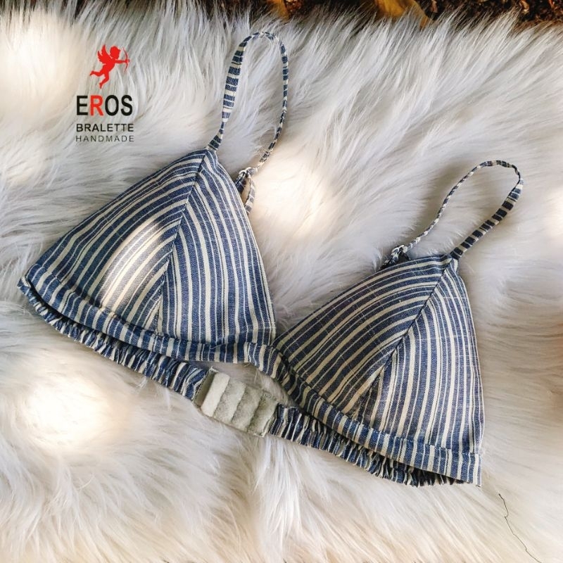 Áo lót Bralette sọc caro mùa hè vải linen