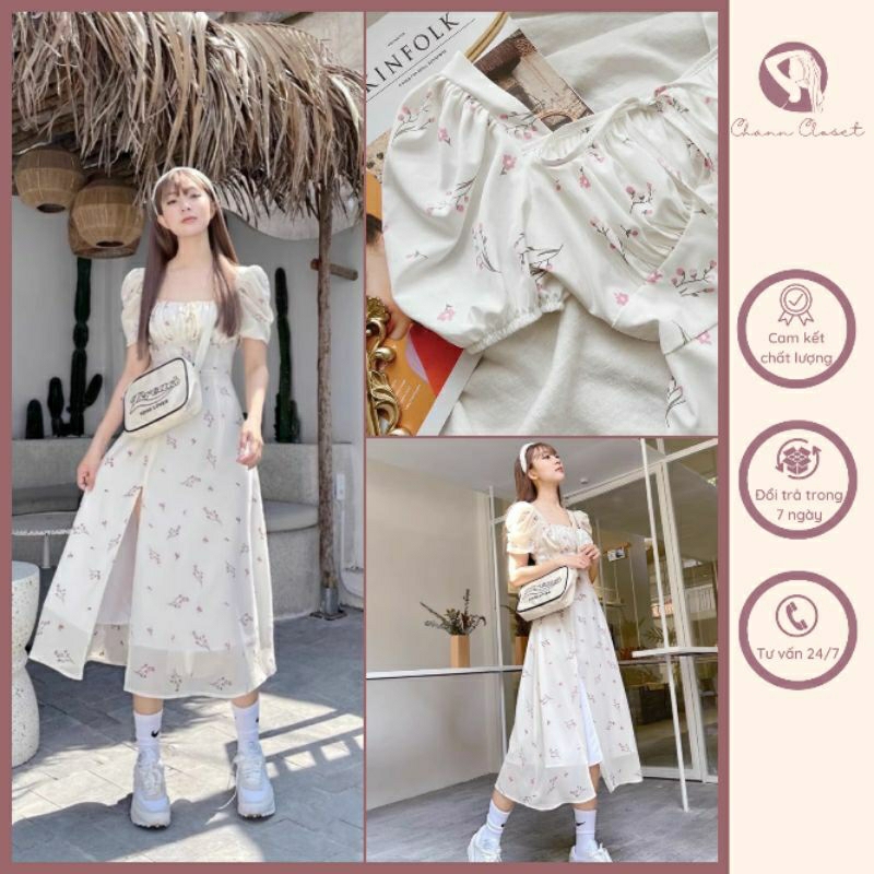 Đầm hoa thiếu nữ quyến rũ có xẻ vạt Váy hoa nhí ulzzang siêu xinh - Chann Closet