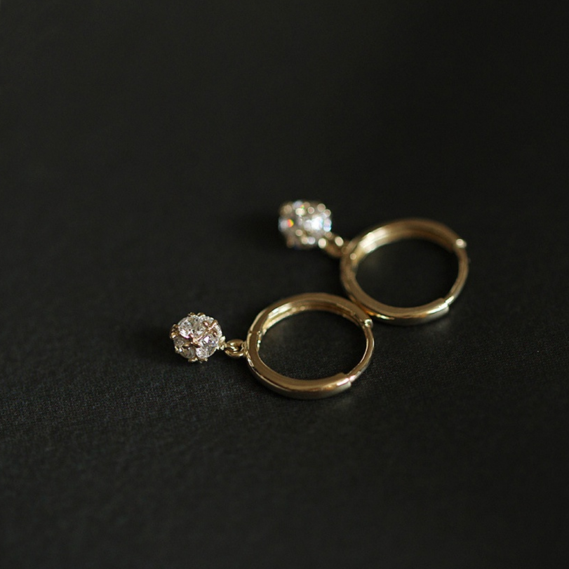 Bông Tai Bạc JUNIE, Dáng Tròn Đính Đá Zirconia Đơn Giản E-QUINN