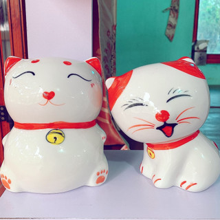 Lợn đất - Lợn đất tiết kiệm chất liệu gốm sứ dáng mèo nhỏ cực xinh Shop : heodat8683