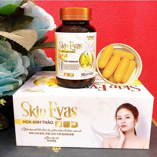 Tinh dầu Hoa Anh Thảo, Skin EVAS, viên uống hỗ trợ cải thiện nội tiết tố nữ, giúp chống lão hóa, làm đẹp da, mờ nám sạm