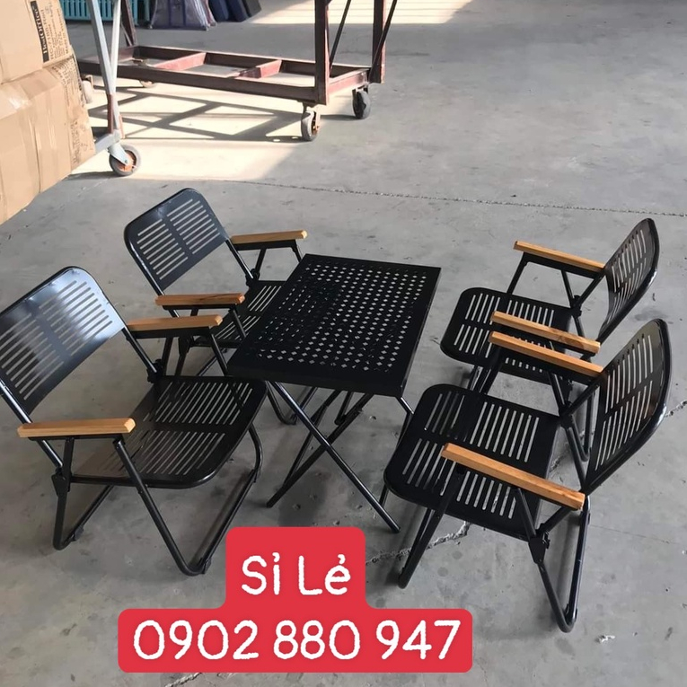 ⭐️SIÊU BỀN⭐️ Bàn ghế sắt CNC điêu khắc phối tay gỗ tự nhiên cao cấp, bàn ghế xếp camping, trà sữa, cà phê, sân vườn_HCM