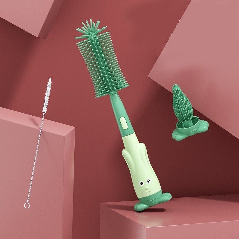 Bộ Cọ Rửa Bình Sữa Silicon Cao Cấp 3 in 1, Mẫu Thỏ 2023