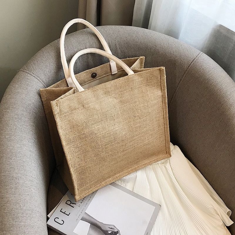 Túi cói merci đi biển vintage,  cách Hàn Quốc