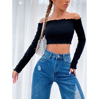 [ BIGSIZE TỪ 55-90KG ] ABS10 Áo thun gân tăm croptop cuốn biên , trễ vai