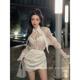 Set chân váy lụa nhún sườn + áo bra sexy,quyến rũ