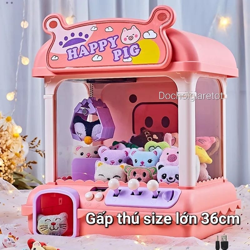(Sẵn hàng) Máy gắp thú bông mini cho bé kích thước lớn kèm xu đếm thời gian, có nhạc, đèn, sẵn nhiều gấu bông cho trẻ em