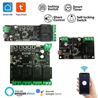 Module rơ le wifi rf tuya 4 kênh 4ch điều khiển từ xa input ac/dc 7-32v.