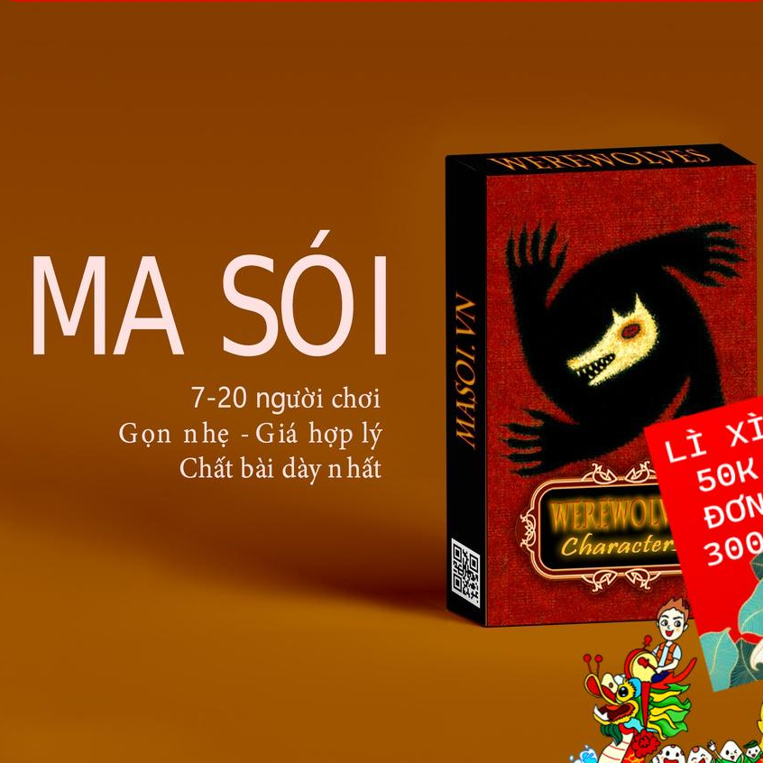 Bài ma sói dành cho 7 đến 20 người chơi, Chất liệu cứng dày, gọn hàng, thích hợp mang theo bên mình