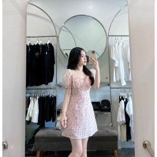 Đầm hoa nhí hồng tơ nữ tính