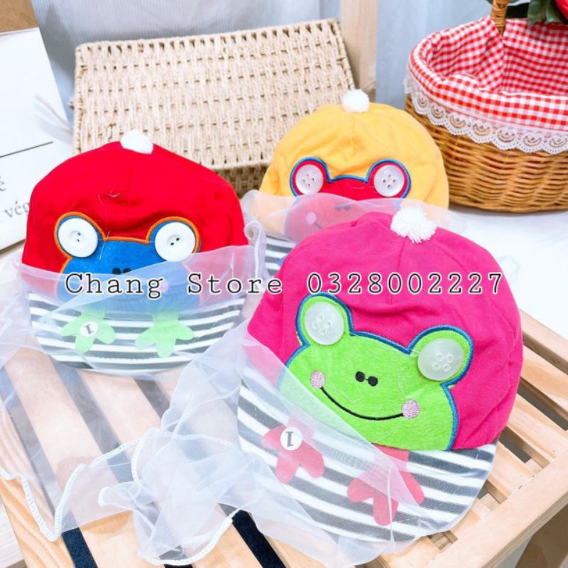 Nón / mũ có lưới cho bé gái, bé trai che voan chống bụi, cản gió cho bé đi đường, mũ tai sơ sinh