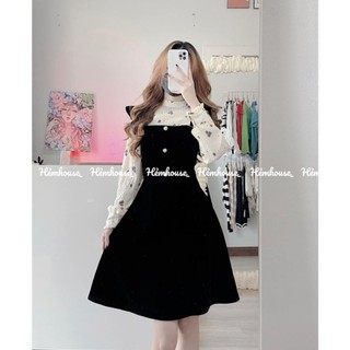 Set yếm nhung mix áo đũi hoa