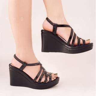Dép sandal đế xuồng siêu nhẹ quai đan chéo 8 phân cao gót