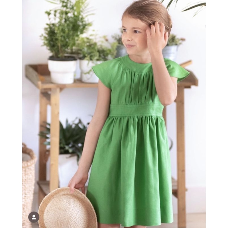 Đầm cotton lụa xanh lá xuất Hàn cho bé gái
