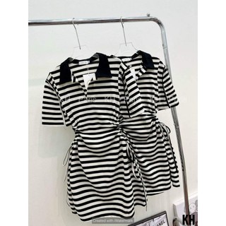 đầm polo sọc khoét eo dể thương