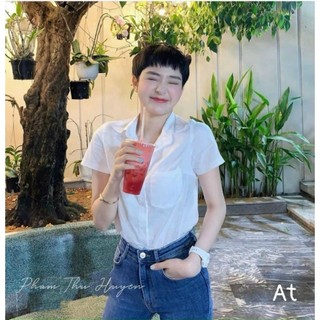 Áo sơ mi chữ GU cộc, Hàn Quốc, áo sơ mi basic