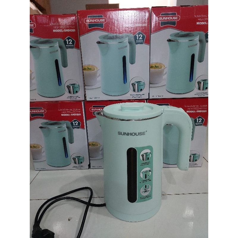 Ấm siêu tốc SUNHOUSE SHD1351 inox 2 lớp vỏ ngoài chống bỏng dung tích 1.8L