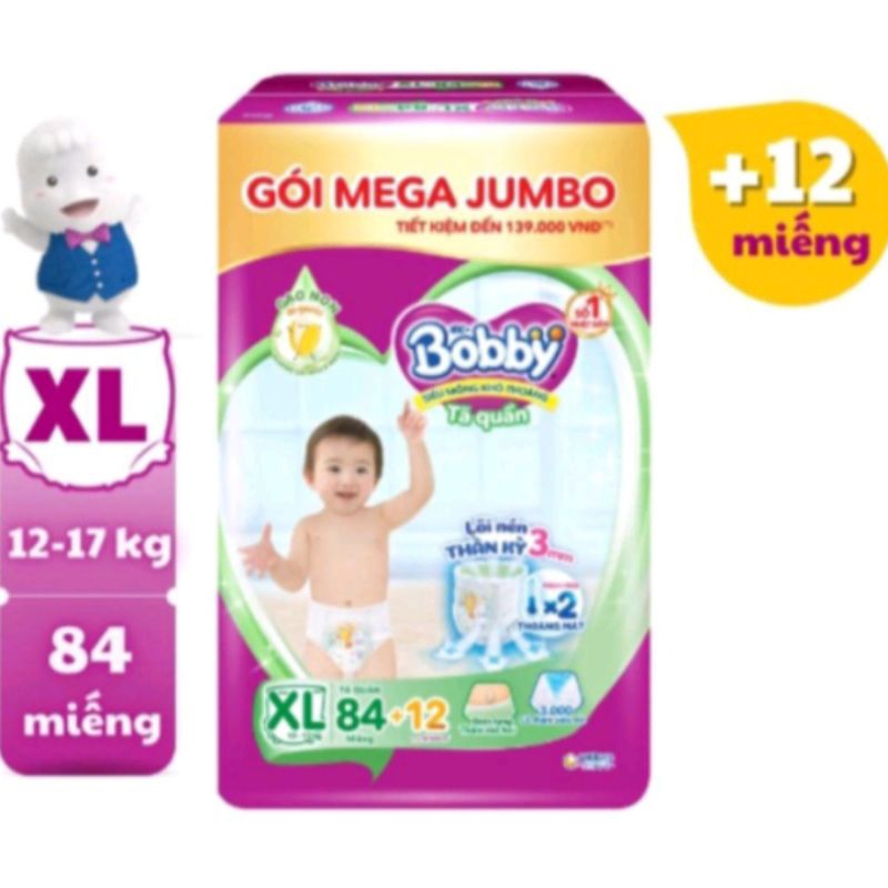 Tã quần Bobby gói Mega Jumbo M120/ L104/ XL92/ XL96/ XXL84/ XXL88 mẫu mới