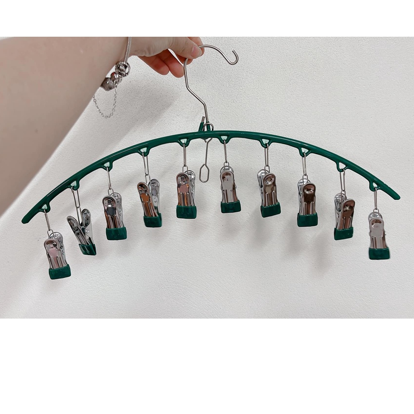 Móc Treo Quần Áo Lót, Vớ Tất Móc 10 Ghim Có Chốt Chống Gió Chống Trượt