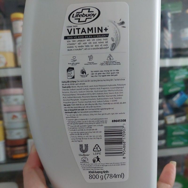 SỮA TẮM LIFEBUOY KHÁNG KHUẨN VỚI BẠC HÀ MÁT LẠNH 800G, HÀNG CHÍNH HÃNG