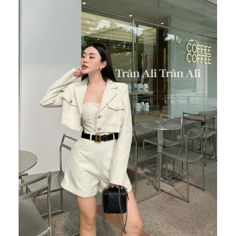 SET DẠ ỐNG KÈM KHOÁC CROP VEST (BELT)