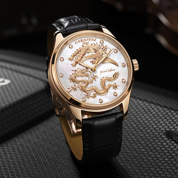 Đồng Hồ Nam Carnival CNV8101G2 Long Phụng Chính Hãng Chống Nước Kính Chống Xước Dây Da Cao Cấp BH 24T (Máy Cơ Tự Động)