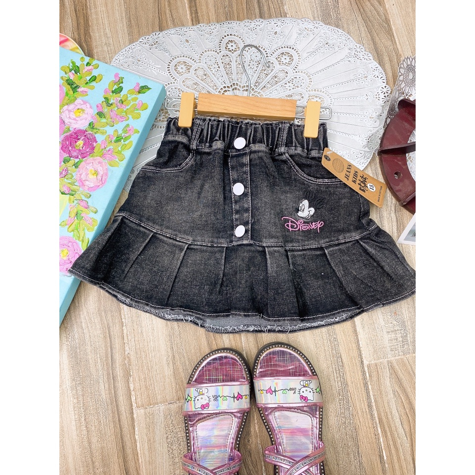 Chân váy jean bé gái mẫu micky cực sang chảnh, chân váy bò cho bé gái 10-21kg