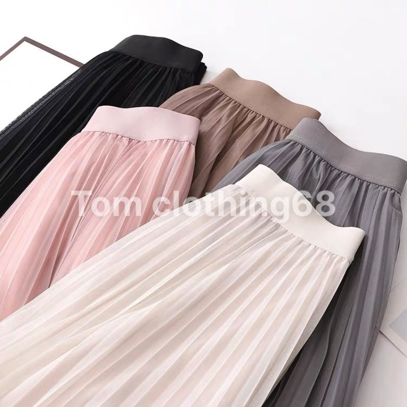 Chân váy xếp ly voan lưới 2 lớp dáng dài, mẫu thời trang thanh lịch mới nhất nhẹ nhàng nữ tính