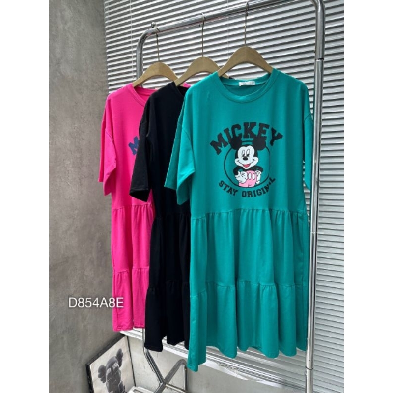Váy cotton suông Bigsize nữ ,đầm thun babydoll hoạt hình tay lỡ phối bèo dáng rộng bầu bì bon chen được D8548